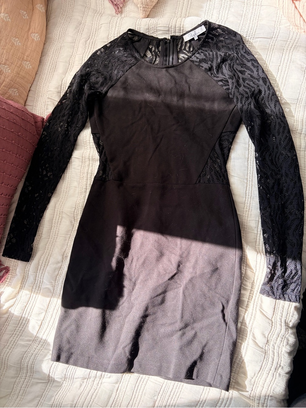 Parker Black Lace-Sleeve Long Sleeve Bodycon Dress